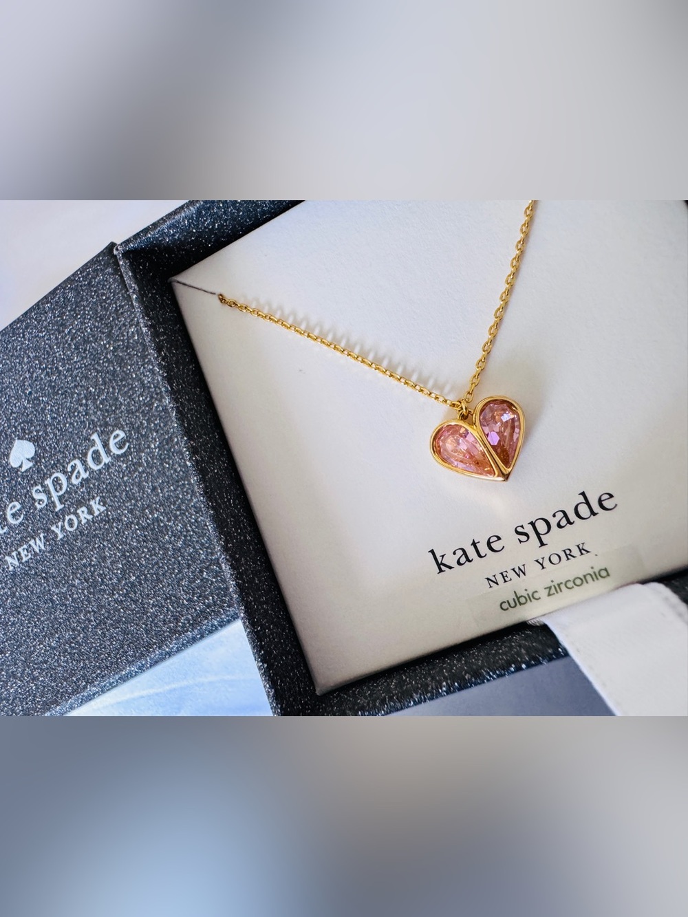 Kate Spade My Love October Heart Pendant Necklace Pink CZ Gold Tone New In Box